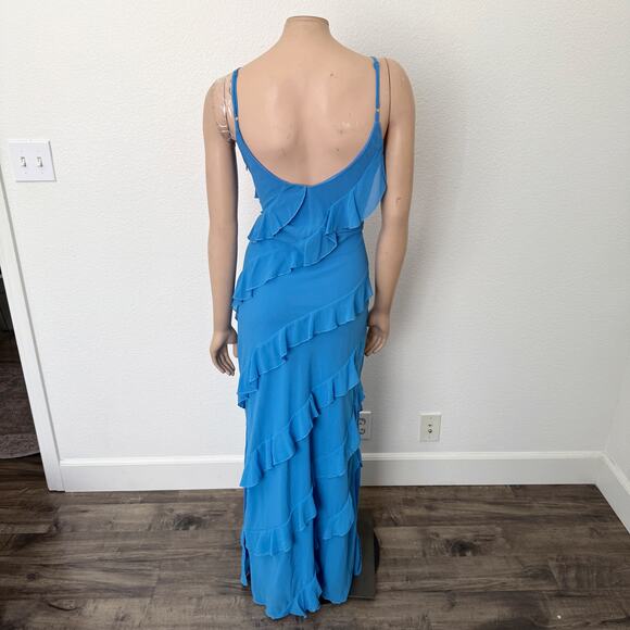 [Petal & Pup] Blue Ciao Tiered Ruffles V-Neck Maxi Dress Side Slit Wedding Sz XL - Picture 3 of 11
